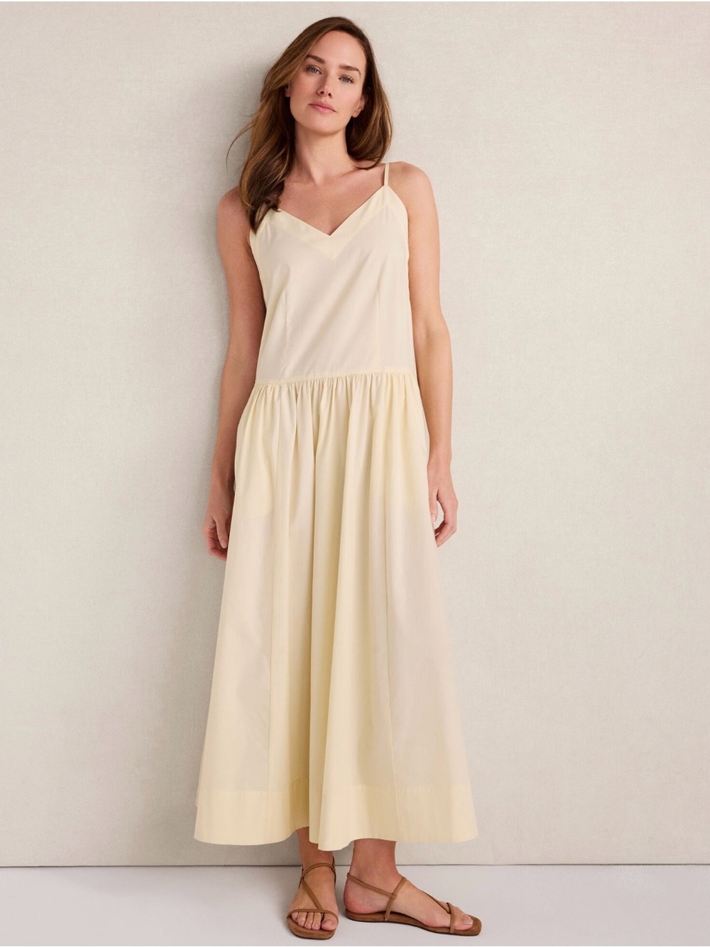 Haven Well Within Organic Cotton V-Neck Strappy Maxi Dress in Color Straw NWT